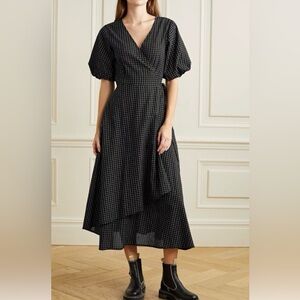 Apiece Apart Avignon Windowpane Organic Cotton Wrap Dress